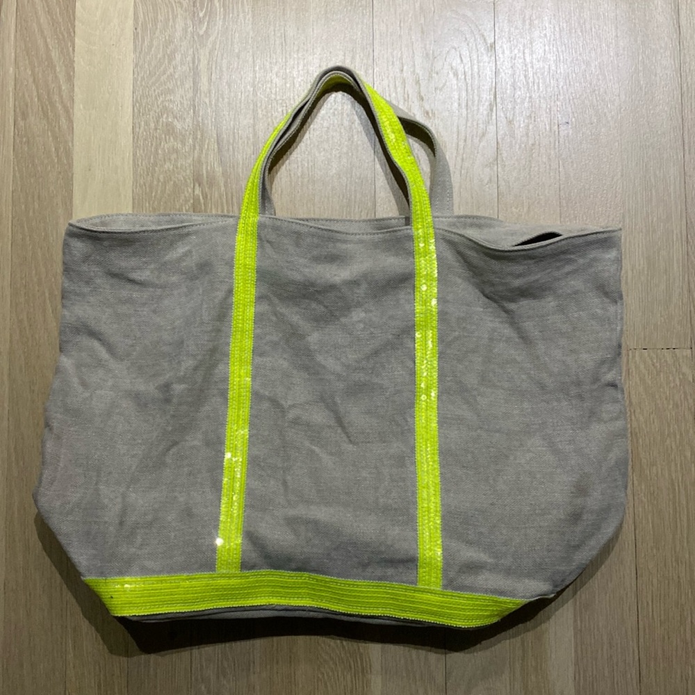 Vanessa Bruno linen tote with fluorescent yellow sequins. Great Condition.